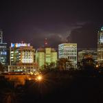 Distant storm behind downtown Raleigh