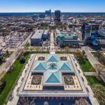 Overlooking the NC General Assembly, museums, Capitol - down Fayetteville Street to the Memorial Auditorium