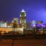 Lightning over the Raleigh skyline in the spring