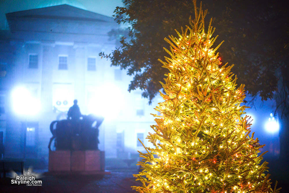 Foggy Christmas Tree at the North Carolina State Capitol