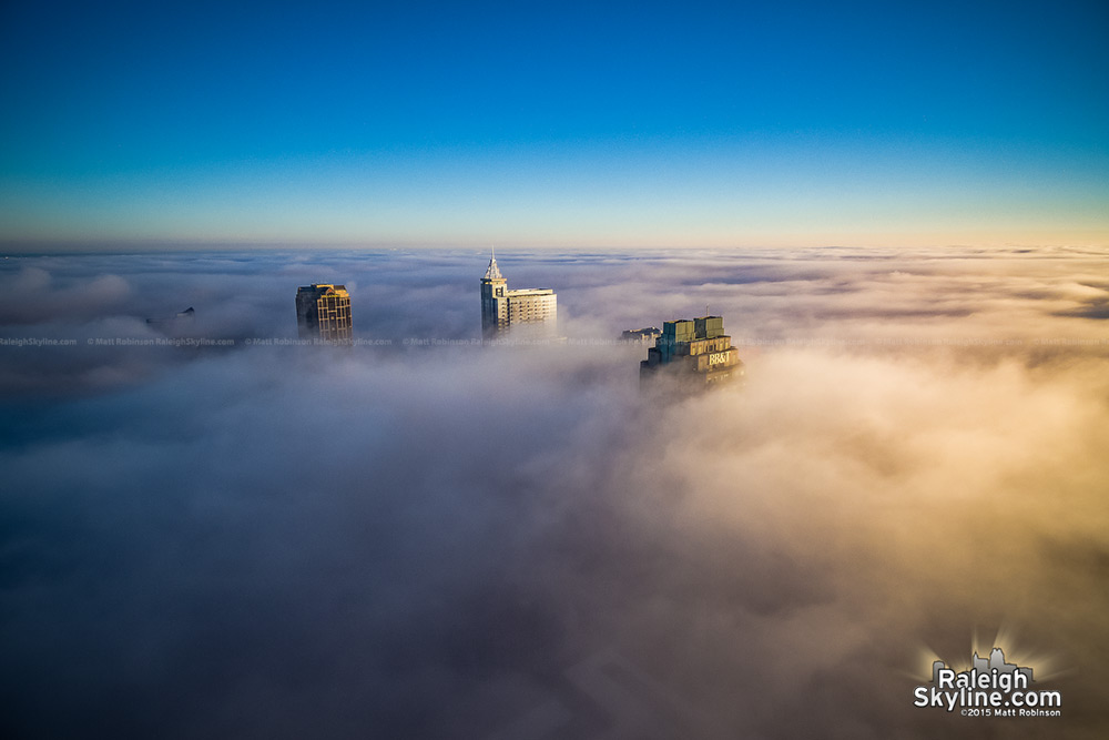 Downtown Raleigh rises above the fog