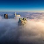 Downtown Raleigh pokes out of fog on December 8, 2015