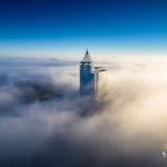 PNC Plaza in downtown Raleigh in the clouds