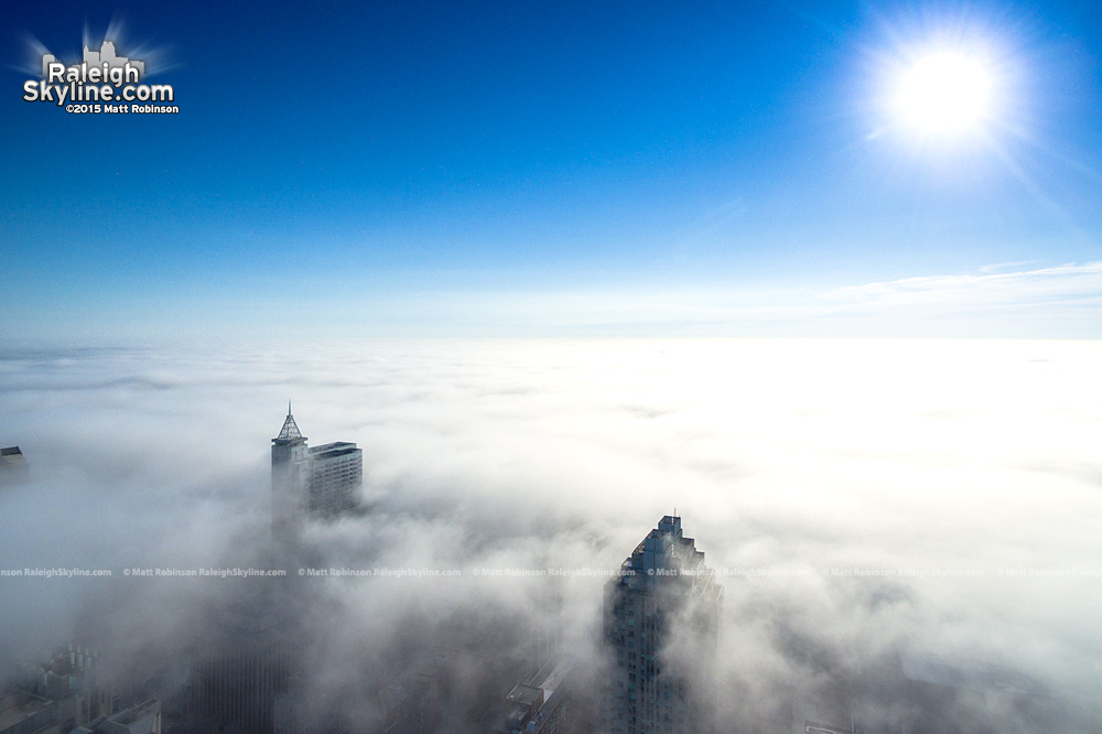 Raleigh Buildings rise above fog 