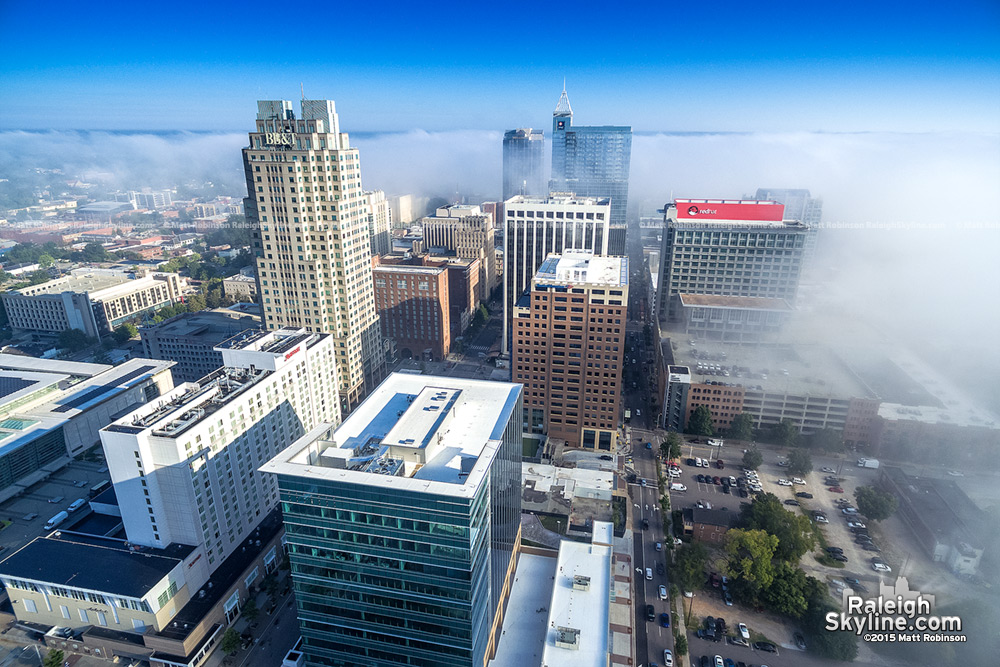 Raleigh Aerial with fog