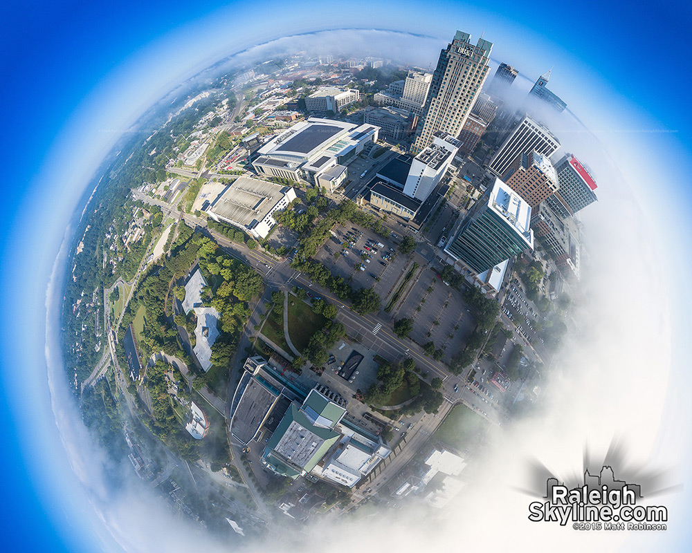 Globe view of Downtown Raleigh Fog