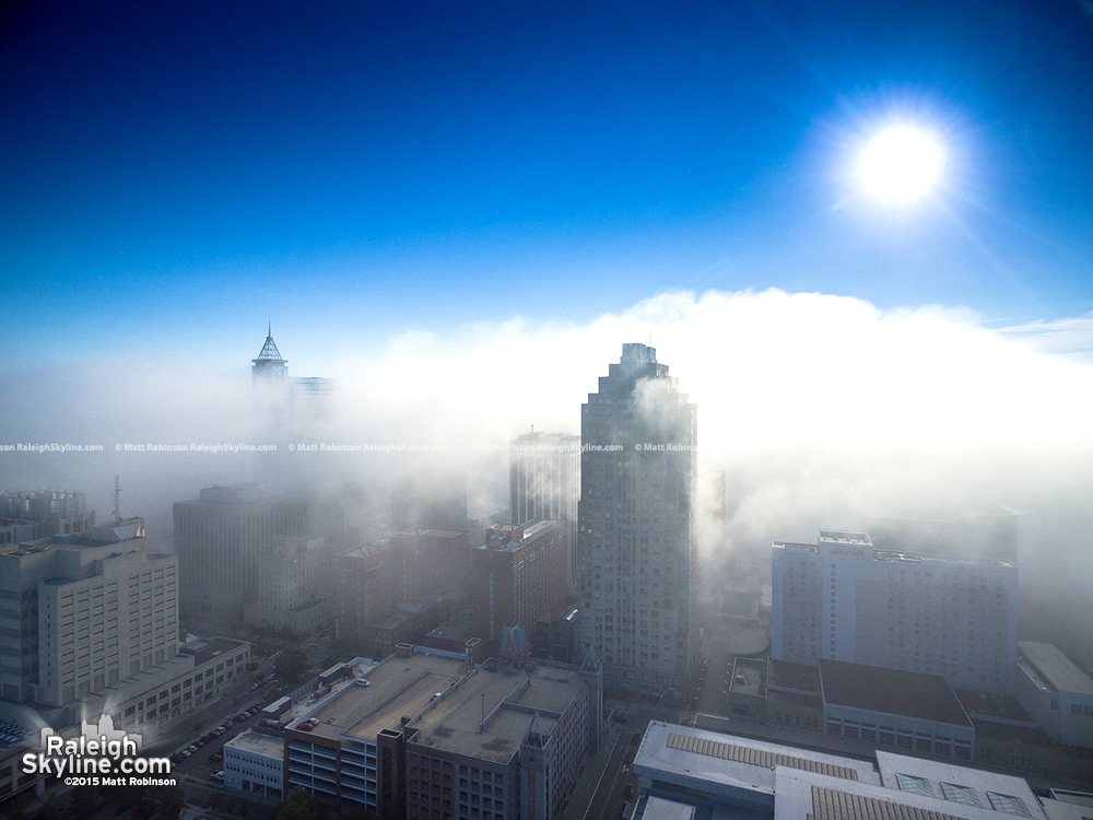 Half of Downtown Raleigh covered in fog