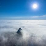 Downtown Raleigh pokes out of fog cover