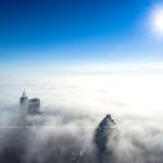 Raleigh Buildings rise above fog 