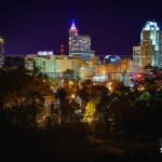 Downtown Raleigh with Paris France Colors at night