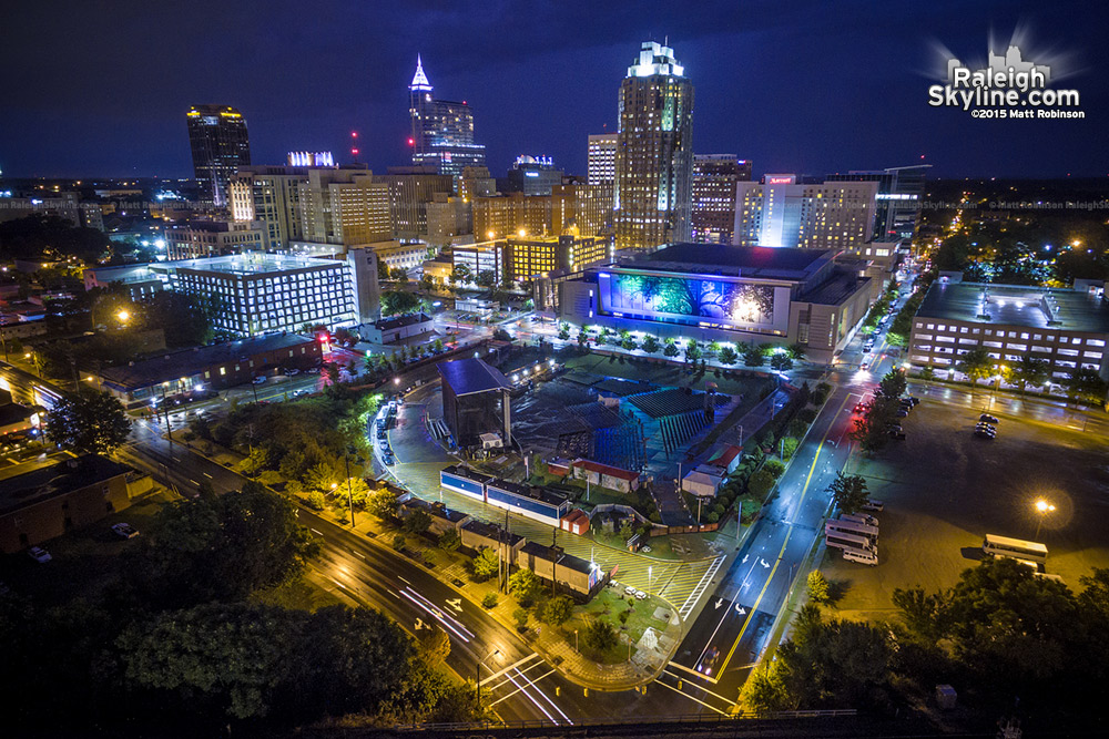 Nighttime Raleigh Aerial over Red Hat Amphitheater