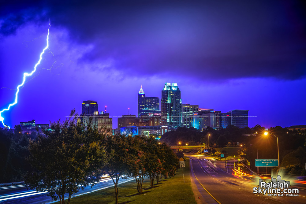 Lightning strikes near downtown Raleigh