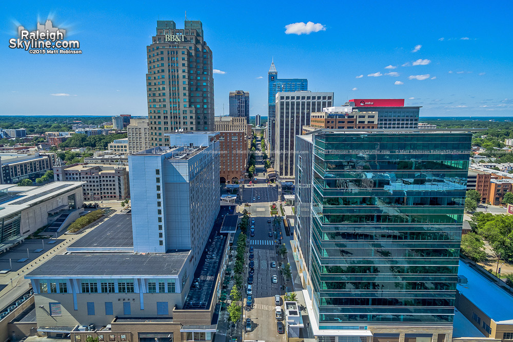 Downtown Raleigh aerial looking north up Fayetteville Street