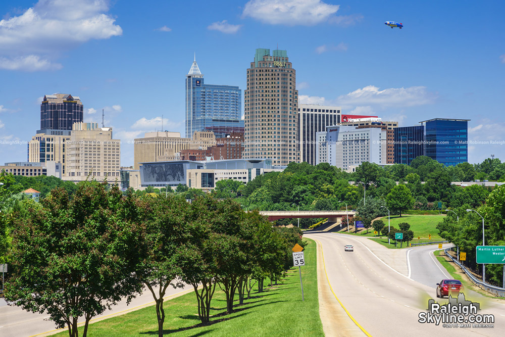 Met Life Blimp over the Raleigh skyline