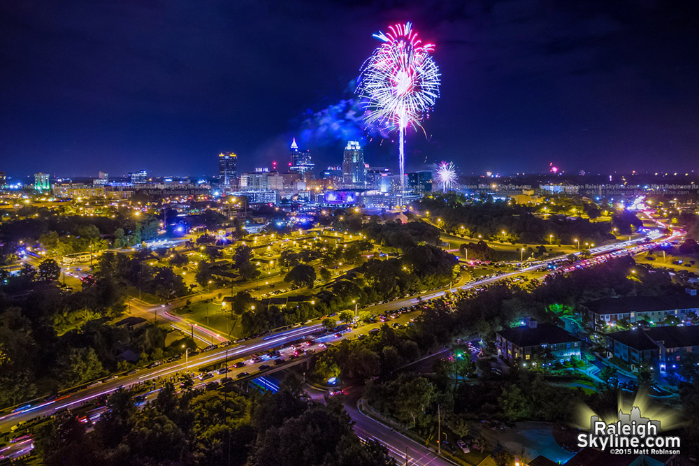 Fireworks over downtown Raleigh on July 4th 2015