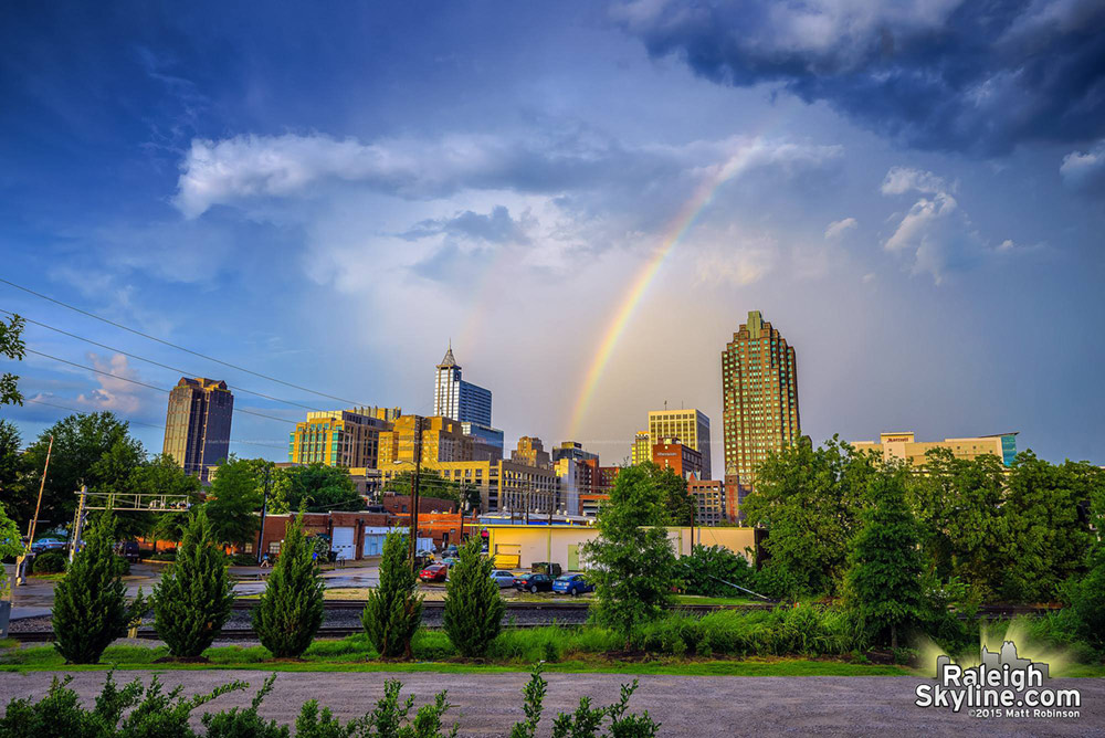 Rainbow over downtown Raleigh on July 21, 2015