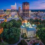 Evening aerial over North Carolina State Capitol