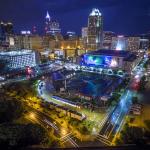 Nighttime Raleigh Aerial over Red Hat Amphitheater