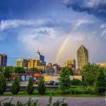 Rainbow over downtown Raleigh on July 21, 2015