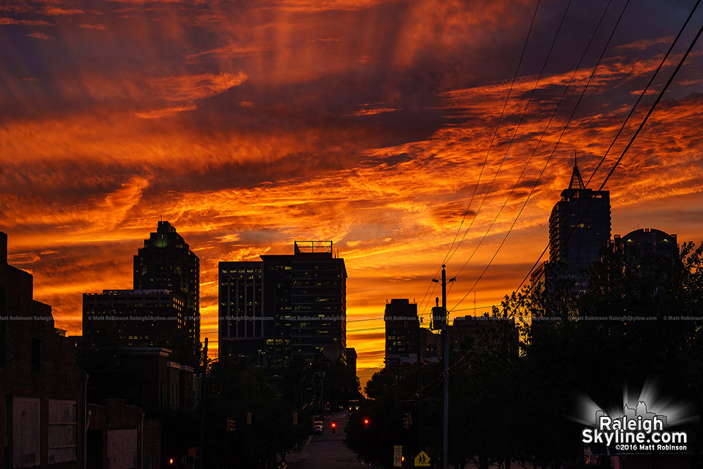 Vivid Sunset Behind Downtown Raleigh