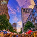 Sunset on Raleigh's Fayetteville Street during the International Bluegrass Music Festival