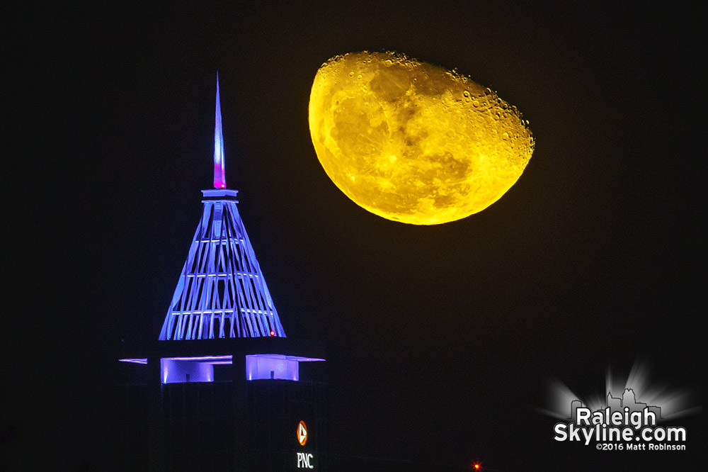 Smokey moon rises behind PNC Plaza