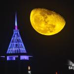 Smokey moon rises behind PNC Plaza