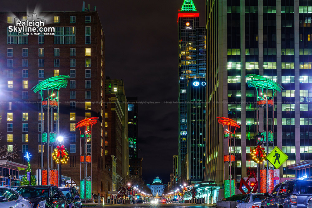 Downtown Raleigh lit up for Christmas