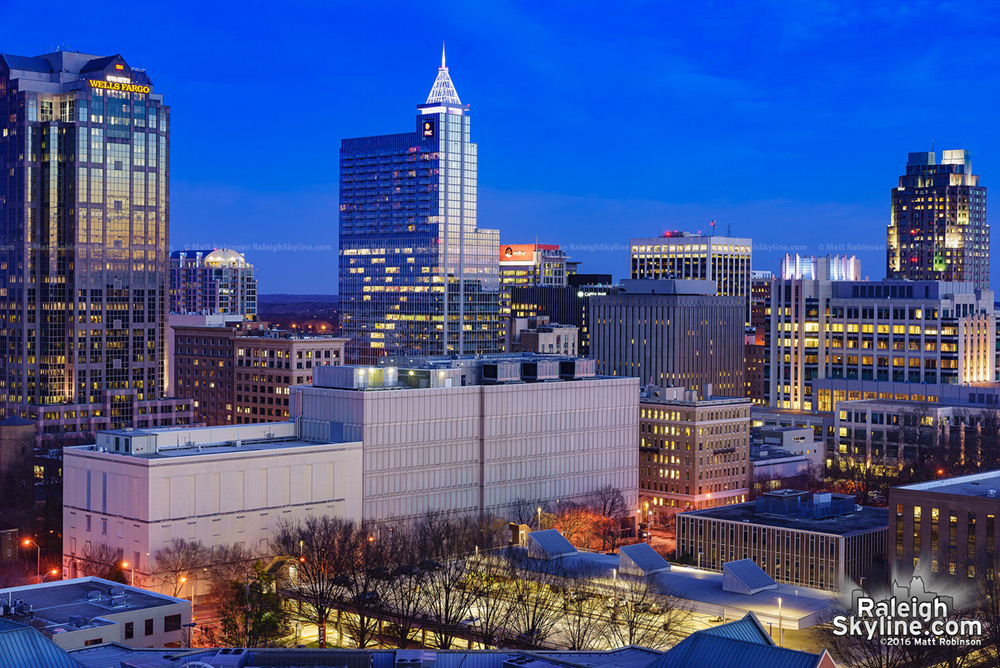 Downtown Raleigh Skyline at dusk 2016