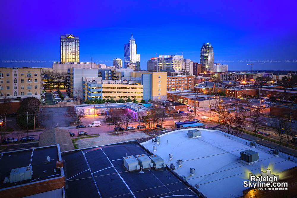 Dusk view of Raleigh Skyline March 2016