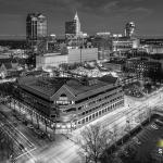 Black and White Raleigh skyline at night