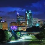 Lightning illuminates the clouds behind the Raleigh skyline from early spring storms