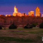 Raleigh buildings reflect the setting sun 