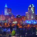 PNC Plaza lit up blue for the Carolina Panthers