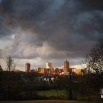 Last line of storms passing through Raleigh at sunset on February 24, 2016