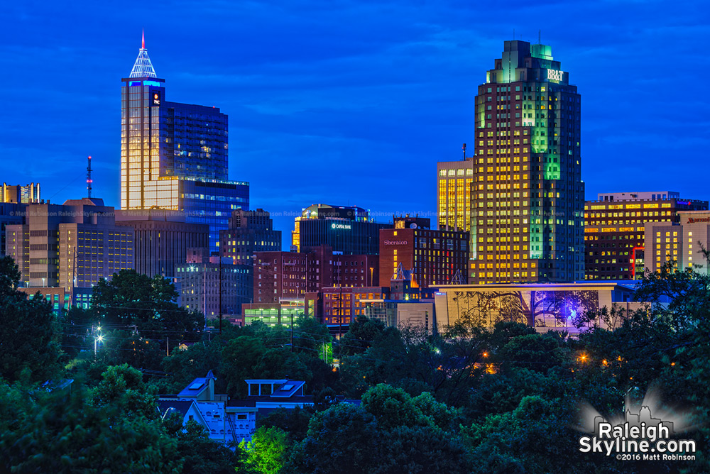 Sunset reflections on downtown Raleigh