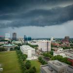 Storm clouds approach downtown Raleigh from Halifax Mall