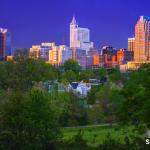 Dorothea Dix Park sunset with Raleigh Skyline