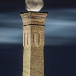 Moonrise over Caraleigh Mills smokestack