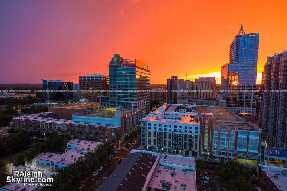 Orange sunset sky over Raleigh