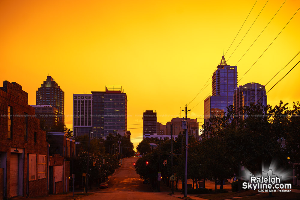 Orange Sunset behind downtown from Davie Street