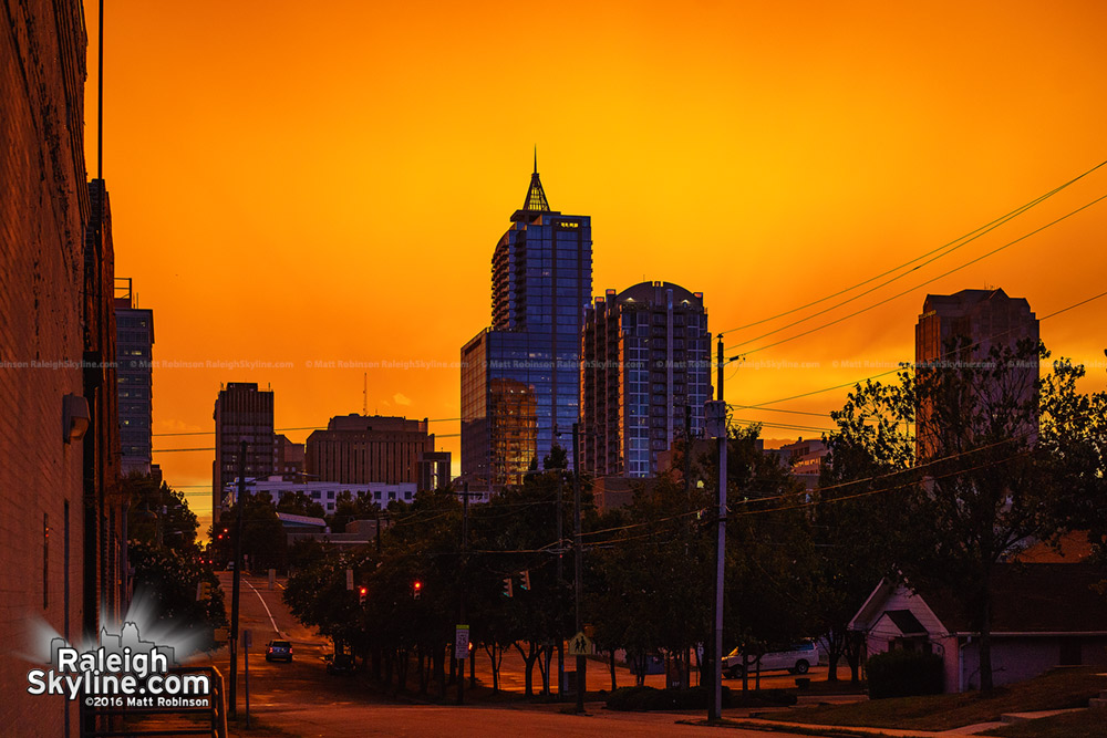 Orange Sunset behind downtown from Davie Street