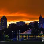 Brilliant Sunset over downtown Raleigh with Chavis Park Carousel 