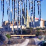 Icicles in front of the Raleigh Skyline