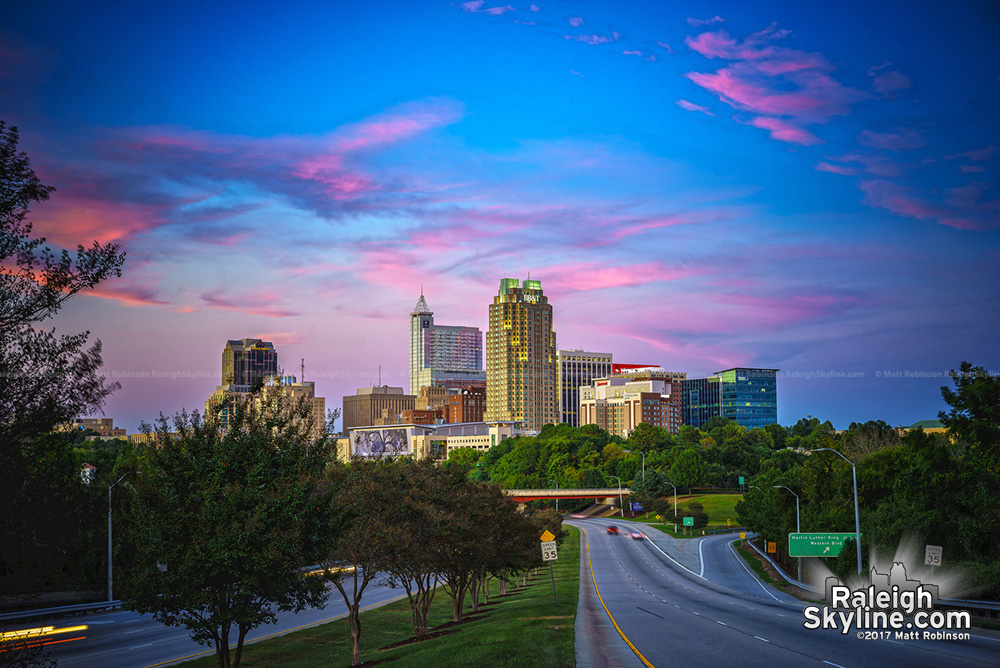 Pink sunset over Raleigh