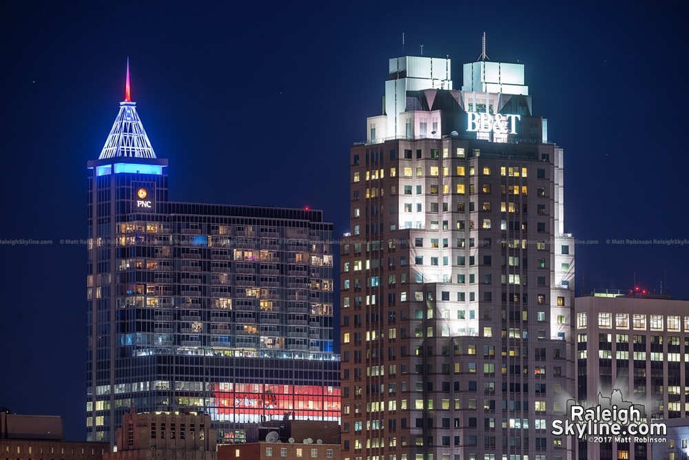 Red White and Blue PNC Plaza crown with BB&amp;T Building