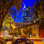 Autumn night in Downtown Raleigh from East Davie Street