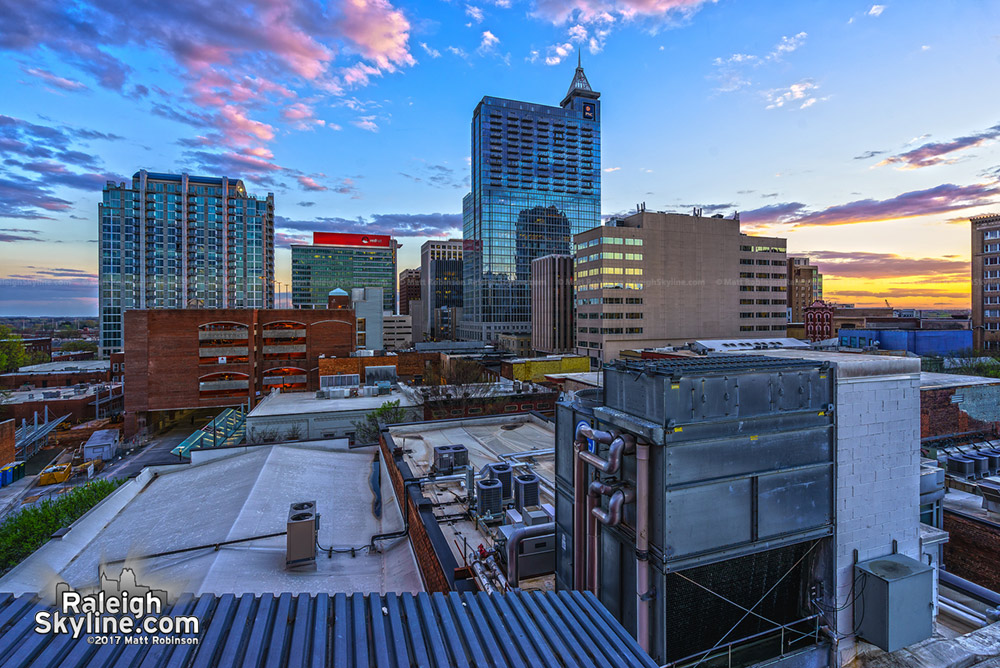 Downtown Raleigh spring sunset