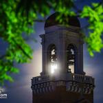 Moonrise behind the new bell tower the the Catholic Diocese of Raleigh 