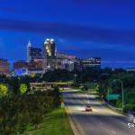 Elevated view nighttime view of Raleigh from South Saunders Street